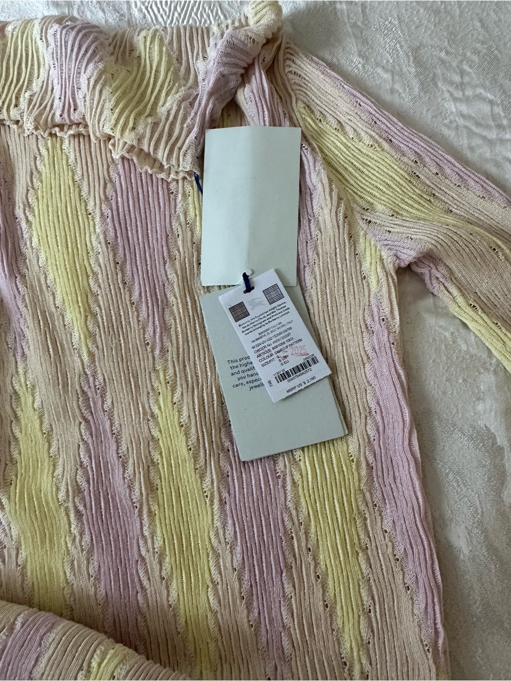 Burberry Striped Ribbed Knit Dress Top - Pink & Yellow - Picture 3 of 5